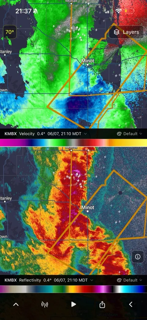Velocity and dual-polarization radar data side by side