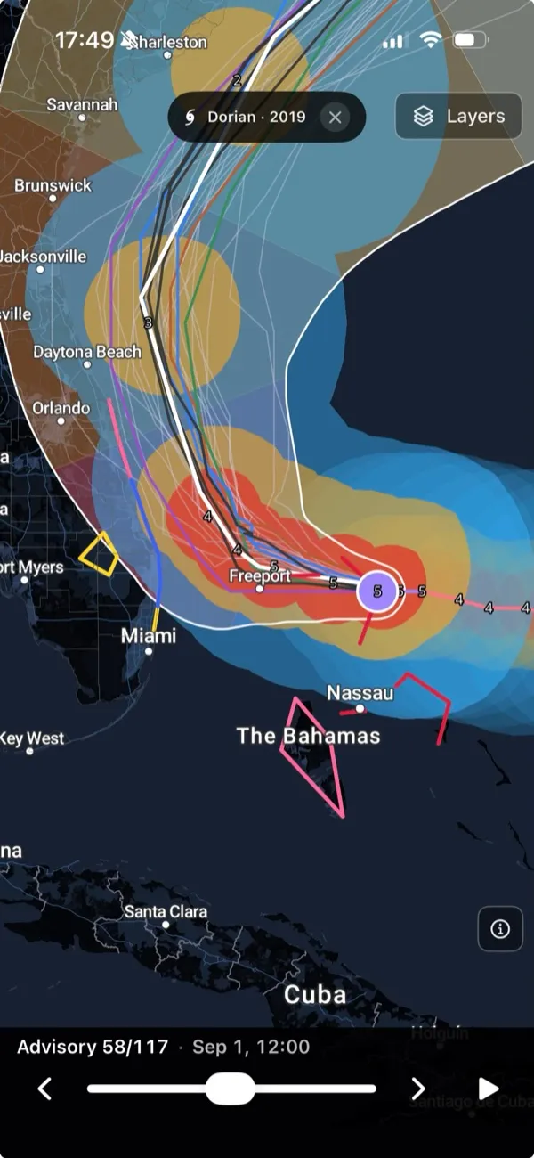 Hurricane forecast cone and spaghetti models