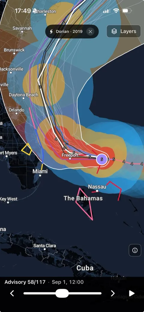 Hurricane forecast cone and spaghetti models